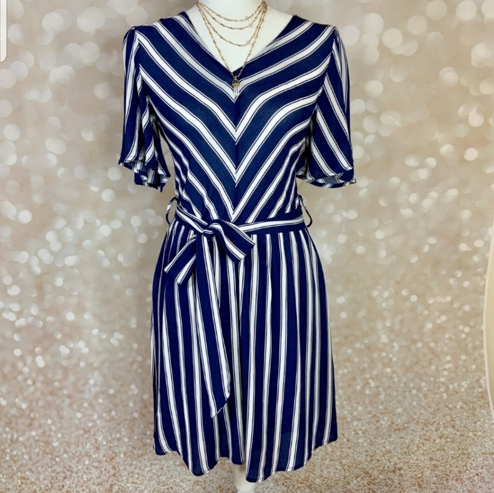 V neck striped Navy dress